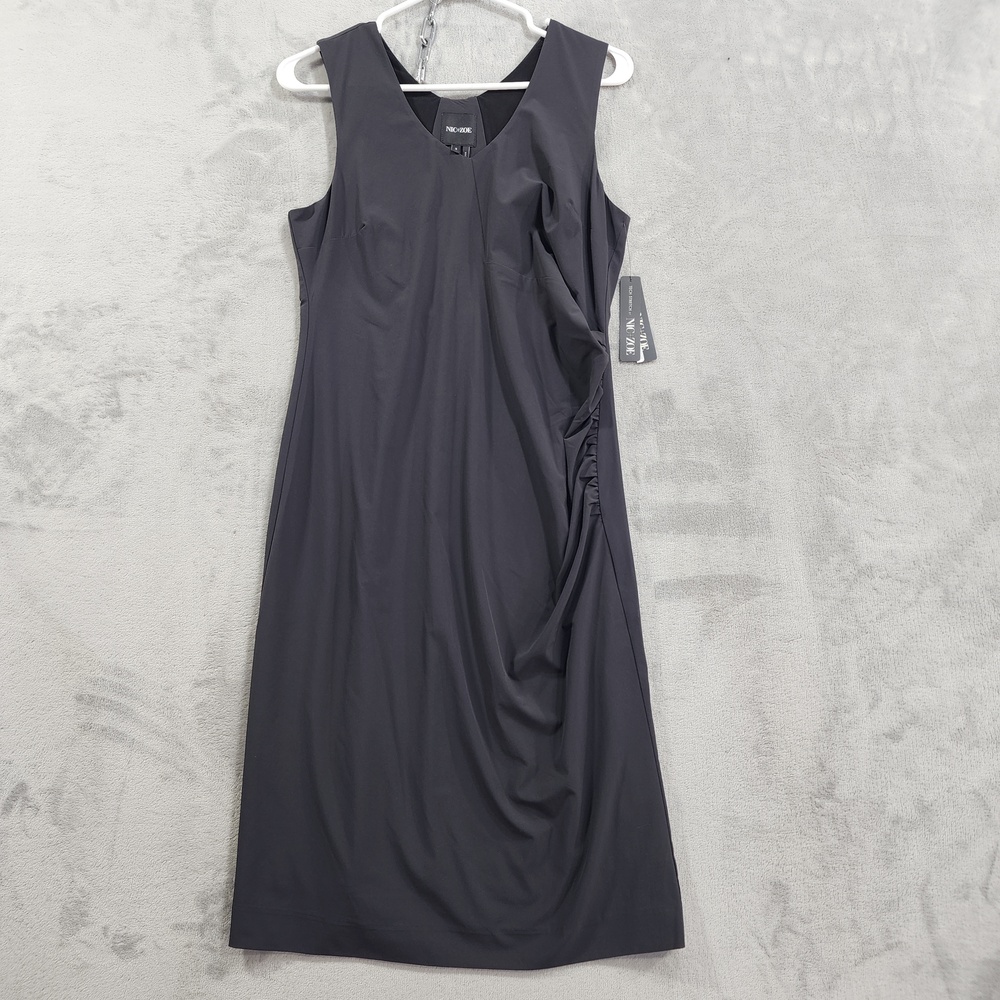 NEW NIC+ZOE Dress Womens S Black Tech Stretch Side Ruched Sheath Knee Length